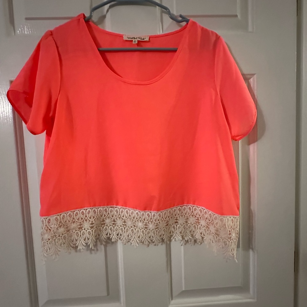 Wishful Park Pink Embellished Crop T-Shirt